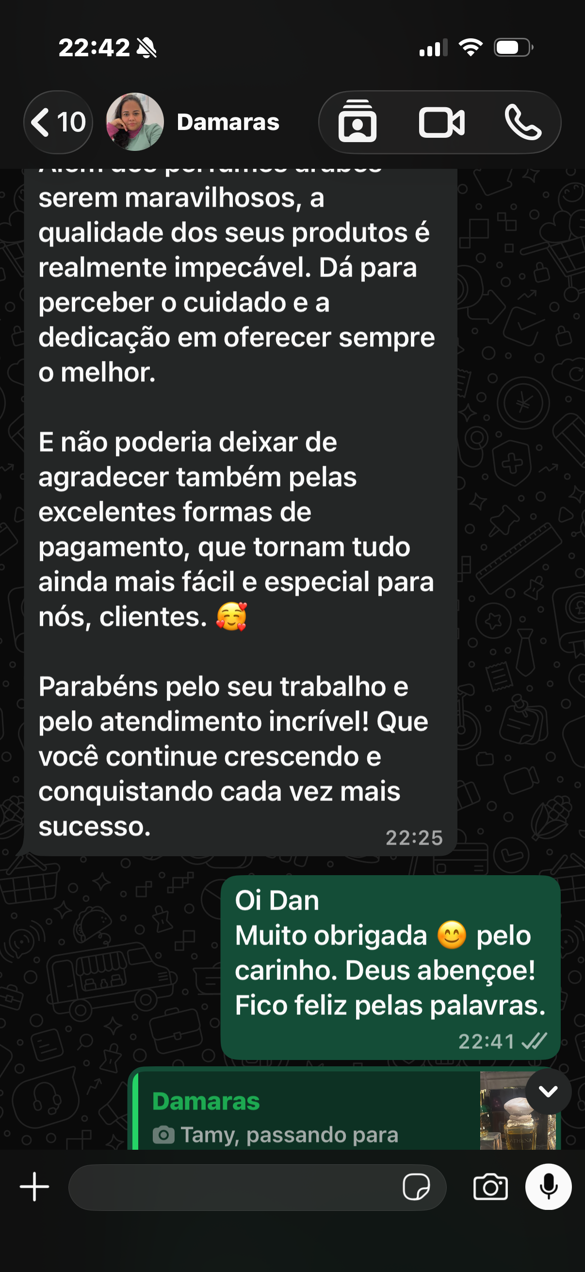 Continuação do relato sobre os perfumes e o atendimento da Cavanyt
